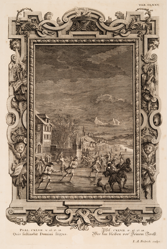 David Friedrich, Skating Scene from Johann-Jakob Scheuchzer’s Physica Sacra, 1731, engraving
