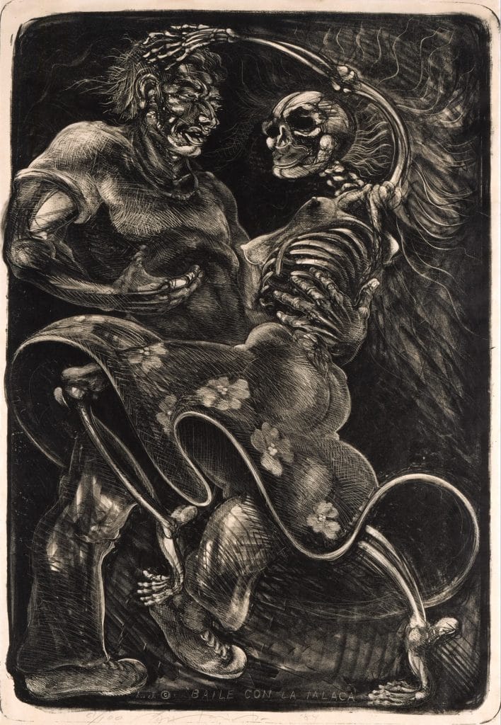 Luis Jiménez, Baile con la Talaca [Dance with Death], 1984, lithograph, 39 1/8 x 26 7/8 in., Blanton Museum of Art, The University of Texas at Austin, Archer M. Huntington Museum Fund, 1985