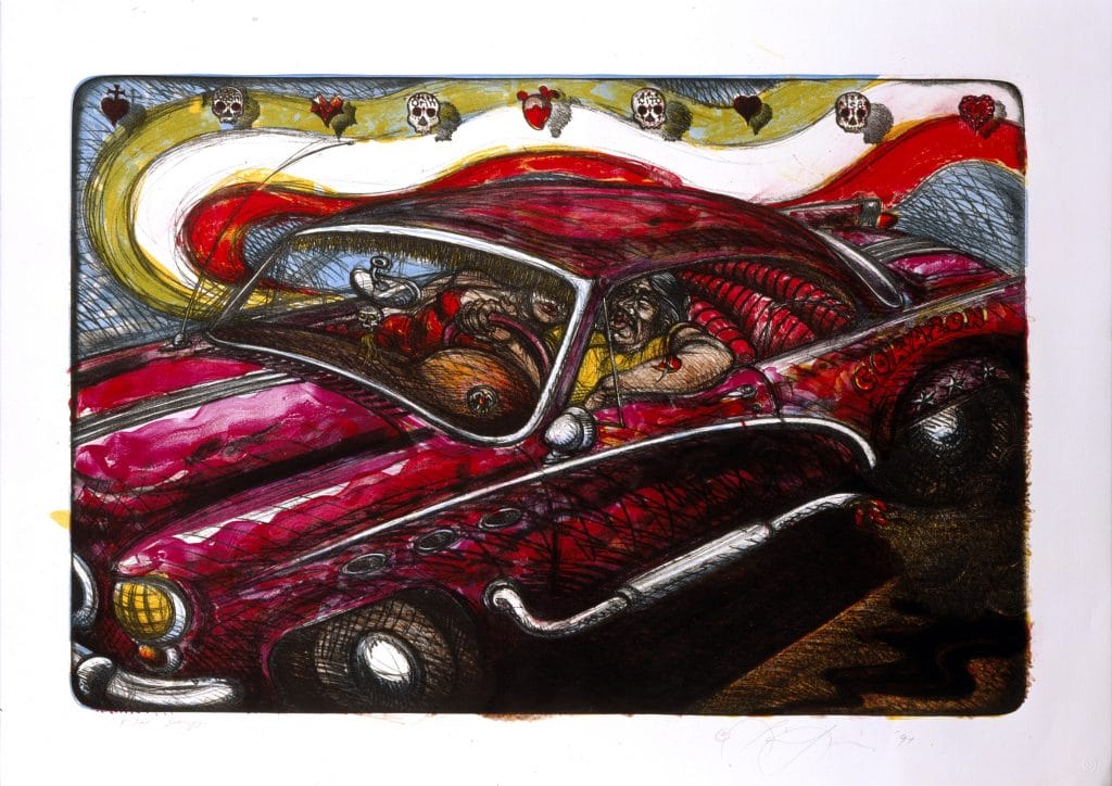 Luis Jiménez, El corazón lowrider [The Heart Lowrider], 1994. Lithograph, 29 1/2 in. x 41 3/4 in., Blanton Museum of Art, The University of Texas at Austin, Gift of Mona and Kenneth J. Hale, 2001