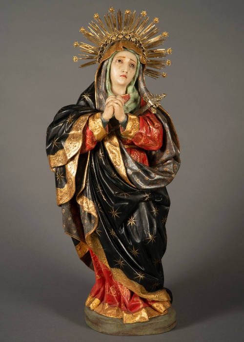 2018.322 - Front view of Virgen de los Dolores [Virgin of Sorrows] sculpture by unknown Guatemalan artist, 18th century