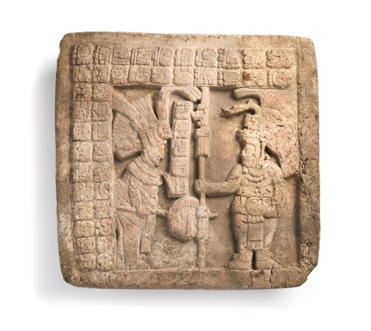 Mortuary Panel, 687-800, Maya, limestone, 22 1/2 x 22 x 4 in. (57.2 x 55.9 x 10.2 cm), Los AngelesCounty Museum of Art, anonymous gift (M.2010.115.1064) photo © Museum Associates / LACMA