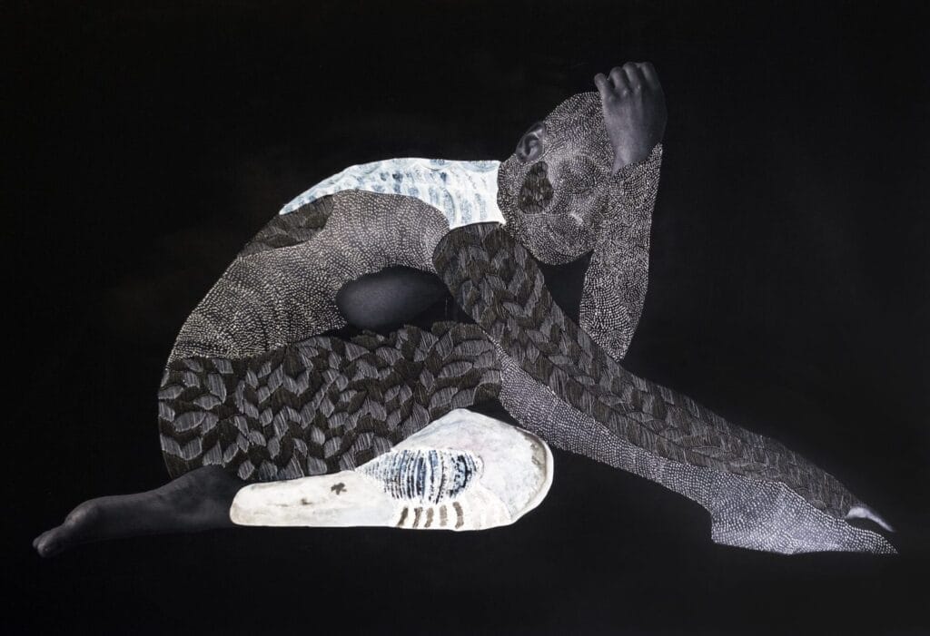 Nate Lewis, "Signaling XXIII," 2020, hand-sculpted inkjet print, ink, graphite, and frottage, 26 x 40 in., Collection of Suzanne McFayden, (Photo © Courtesy of the artist and Fridman Gallery, New York
