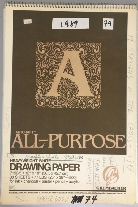 Ellsworth Kelly, cover, Sketchbook 74 (14 Stations of the Cross), 1989, graphite, ink and tape on paper (spiral bound), 18 x 12 inches (45.7 x 30.5 cm)