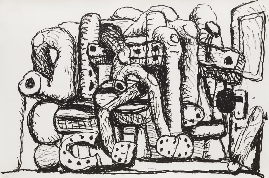 Philip Guston, Pile Up (detail), 1980, lithograph, 19 x 29 in., Blanton Museum of Art, Bequest of John A. Robertson, 2018 © The Estate of Philip Guston, courtesy Hauser & Wirth