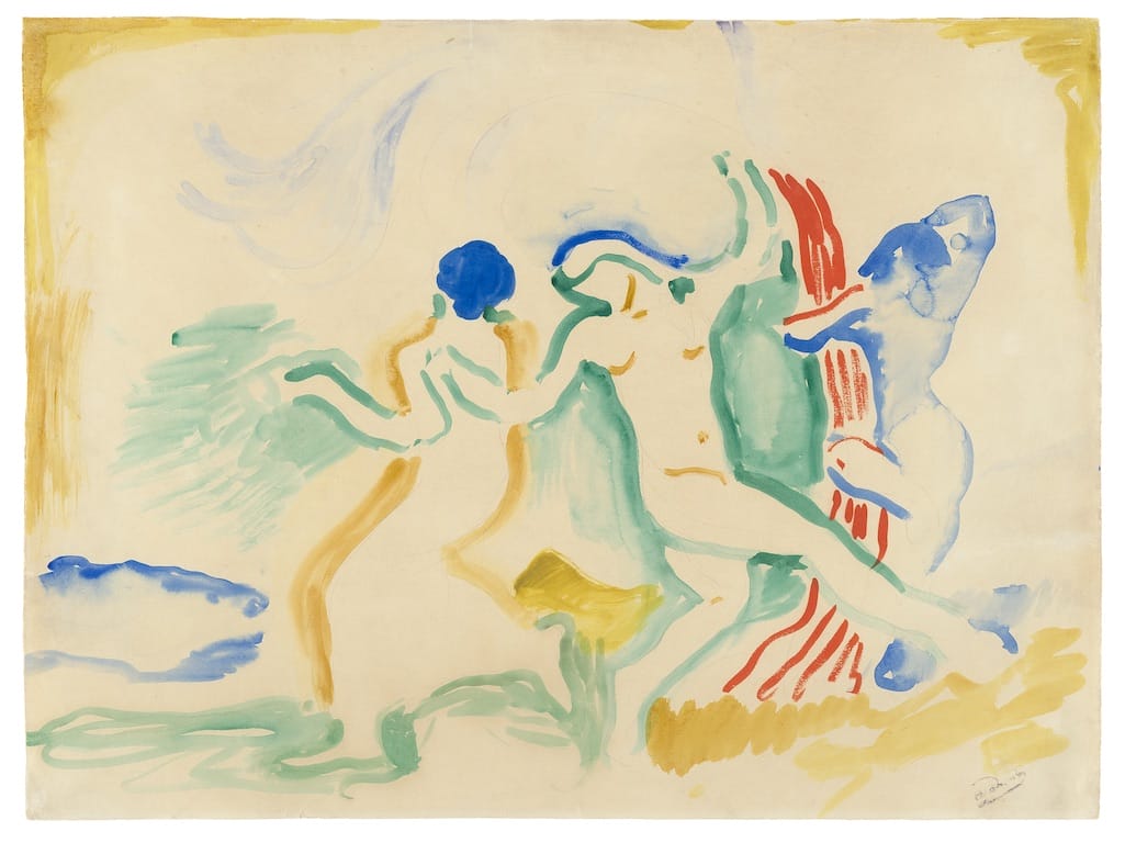 André Derain, La Danse, circa 1905–1906, opaque and transparent watercolor and graphite on paper, 18 3/8 x 25 in. (47 x 64.1 cm), Jack Shear Collection. © 2021 Artists Rights Society (ARS), New York / ADAGP, Paris. Image courtesy Jack Shear