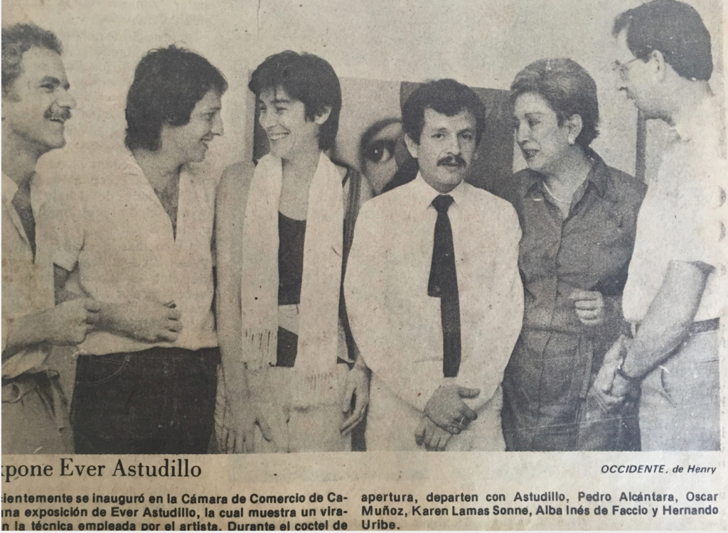 Opening, Ever Astudillo’s exhibition at Cali’s Chamber of Commerce in 1983 (photo Henry, Diario de Occidente).