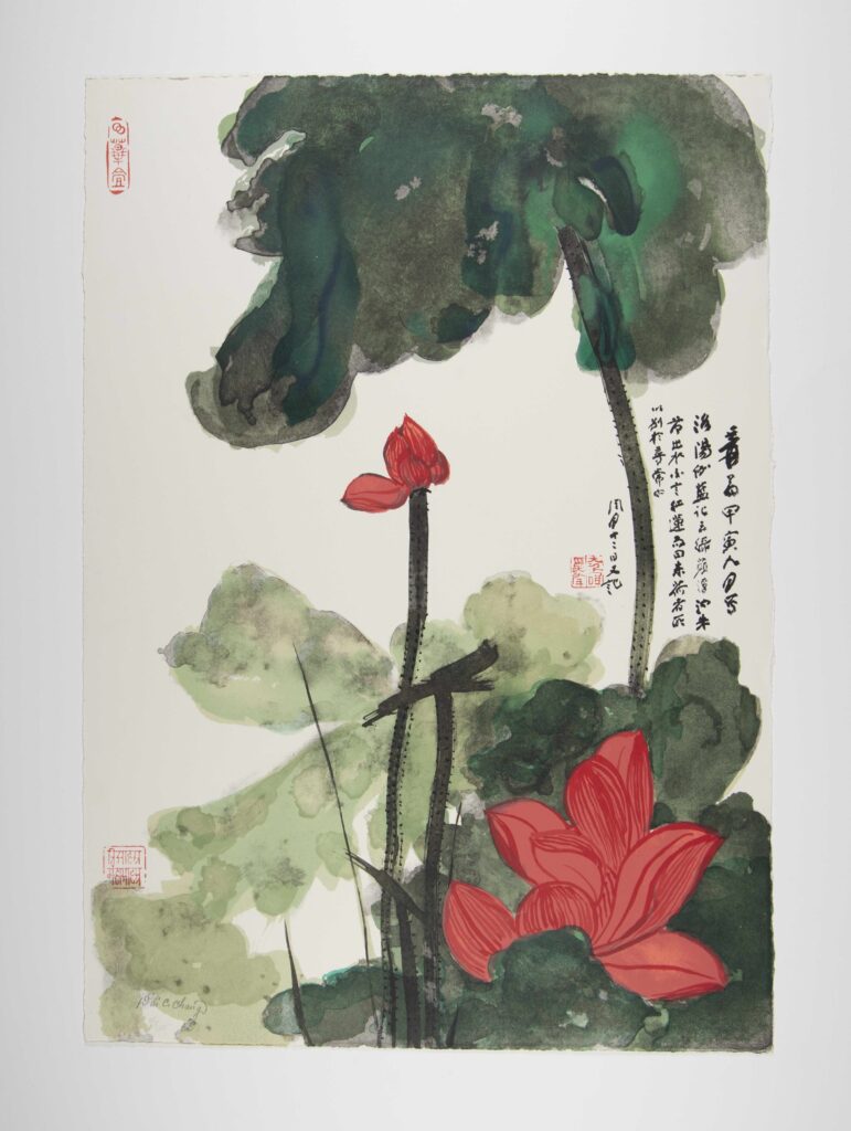 Chang Dai-Chien, "Cinnabar Lotus," 1974-75, Lithograph, 29 3/8 x 20 3/4 in., Blanton Museum of Art, The University of Texas at Austin, Gift of Mr. and Mrs. Allan W. Gilbert.