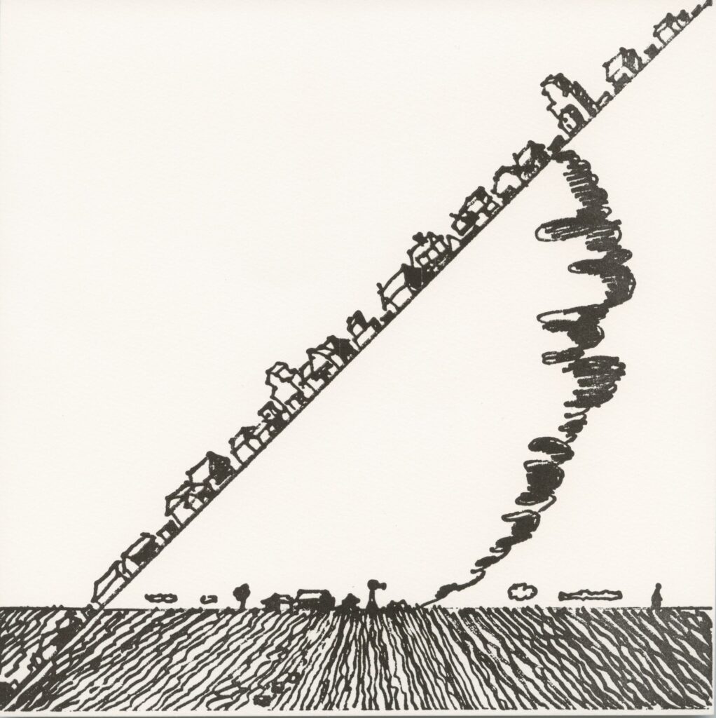 Joe Zucker, "The Relocation of Property by Nature Forces," 1976, Rubber Stamp Print, 8 x 8 in., Blanton Museum of Art, The University of Texas at Austin, Gift of Alvin and Ethel Romansky, 1982