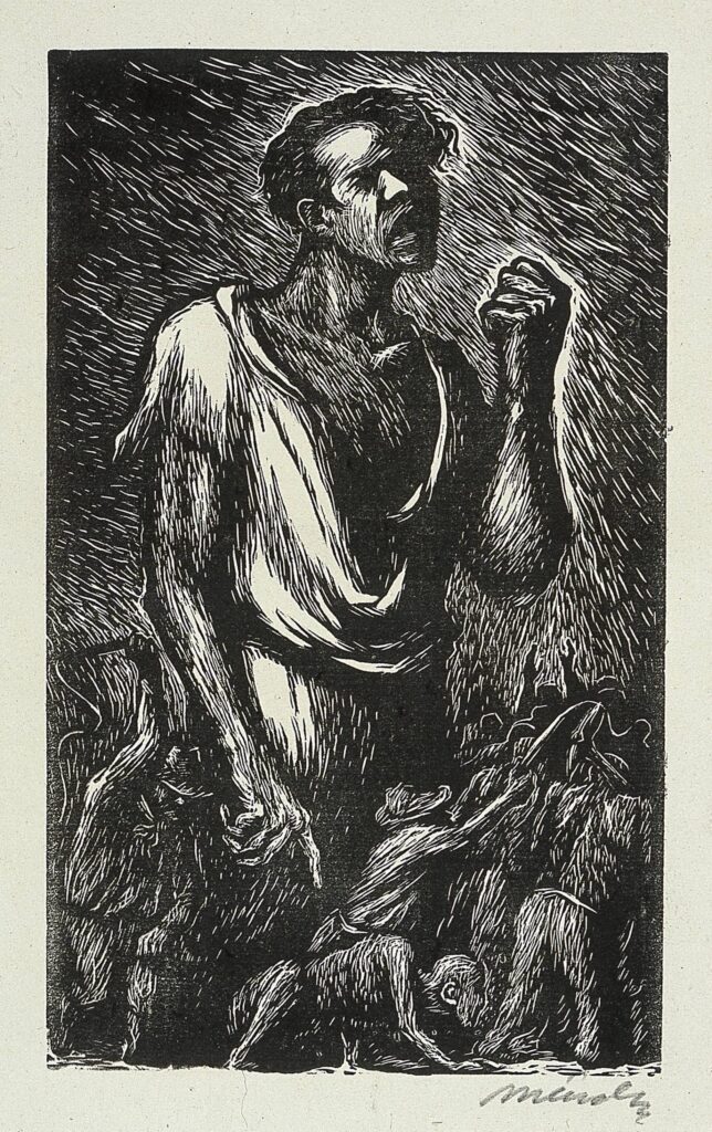 Leopoldo Méndez, "Protesta [Protest], no. 23 from 25 Prints of Leopoldo Méndez," 1943, Linocut, 7 11/16 x 4 5/8 in., Blanton Museum of Art, The University of Texas at Austin, Gift of Dr. Alexander and Ivria Sackton, 1986.