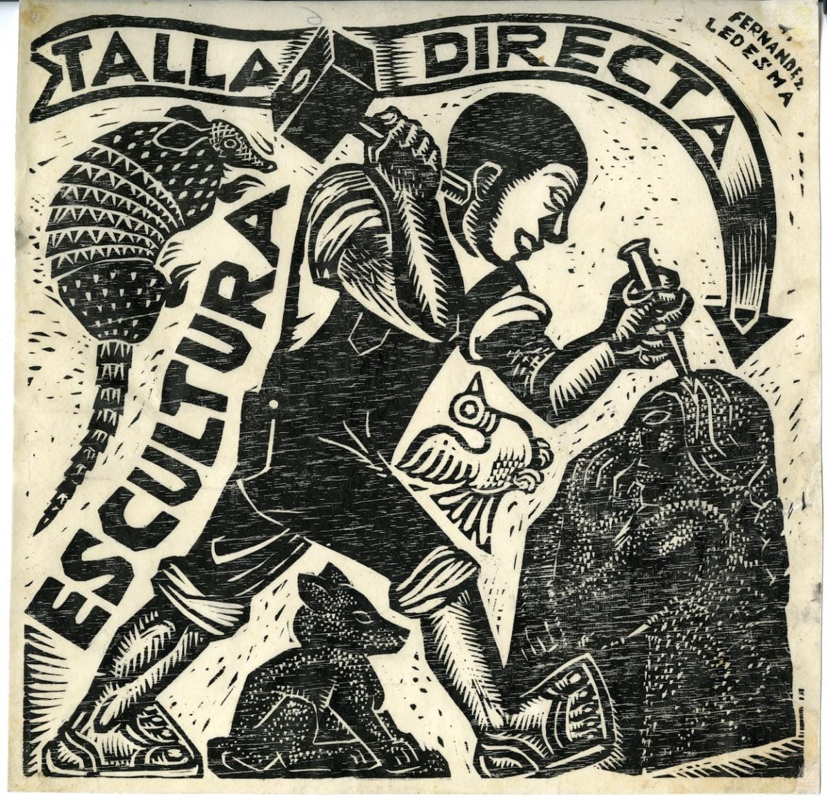 Gabriel Fernández Ledesma, Escultura y talla directa [Sculpture and Direct Chiseling], 1928, woodcut, 12 5/16 x 12 1/2 in., Colección Andrés Blaisten, Mexico City Courtesy Olinca Fernández Ledesma Villaseñor, Photo: courtesy of Colección Andrés Blaisten