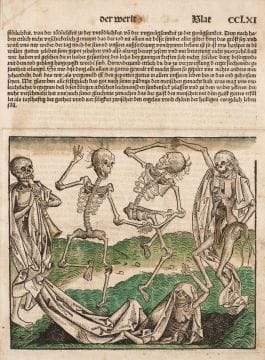 Michael Wolgemut, Image of Death from The Nuremberg Chronicle,1493, Woodcut with watercolor, The Karen G. and Dr. Elgin W. Ware, Jr. Collection, 2003.12