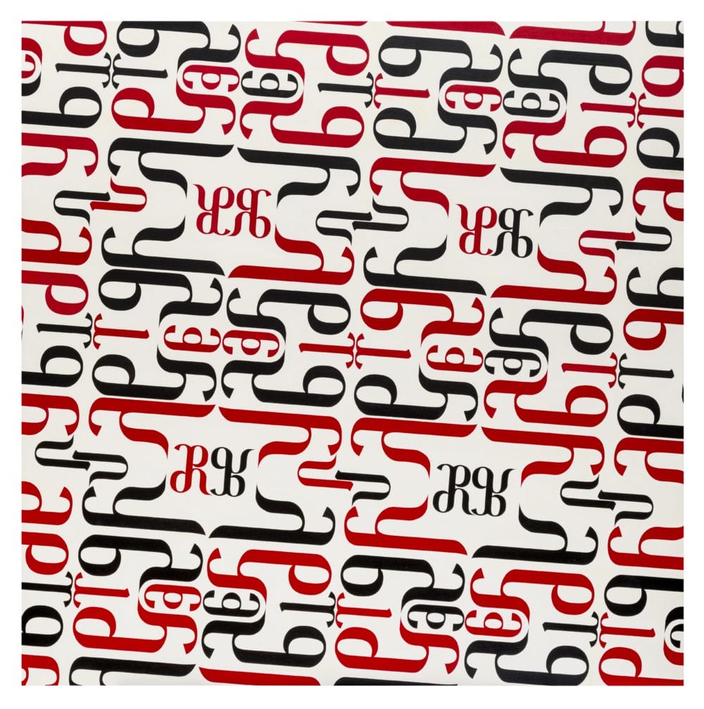 Carlos Amorales, Patrones tipo gráficos para reproducción masiva [Typographical Patterns for Mass Reproduction], 2013, oil on canvas, 27 7/8 x 27 7/8in., Collection of Diane and Bruce Halle