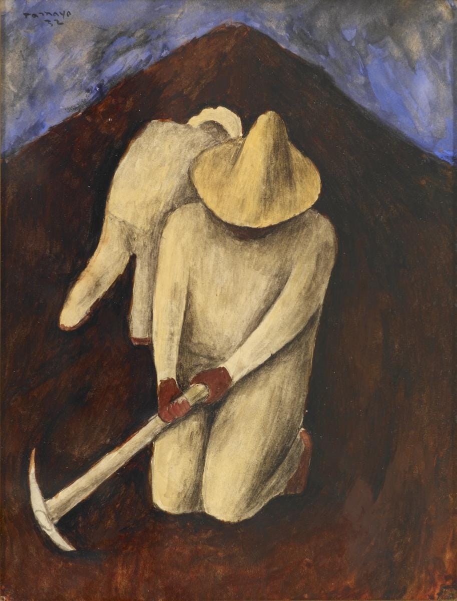 Rufino Tamayo, Obreros en el camino [Road Workers], 1932, gouache on paper, 26.4 cm x 20.2 cm (10 3/8 in. x 7 15/16 in.) Blanton Museum of Art, The University of Texas at Austin, Gift of Judy S. and Charles W. Tate, 2014© 2018 Tamayo Heirs / Mexico / Licensed by VAGA at Artists Rights Society (ARS), NY