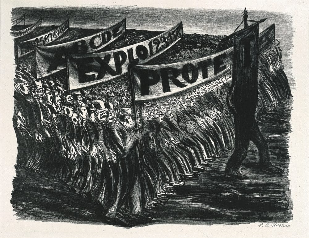 José Clemente Orozco, Manfiestación [Demonstration or Parade], 1935, lithograph, 15 3/16 x21 5/16in., Blanton Museum of Art, The University of Texas at Austin, Arche rM. Huntington Fund, 1986