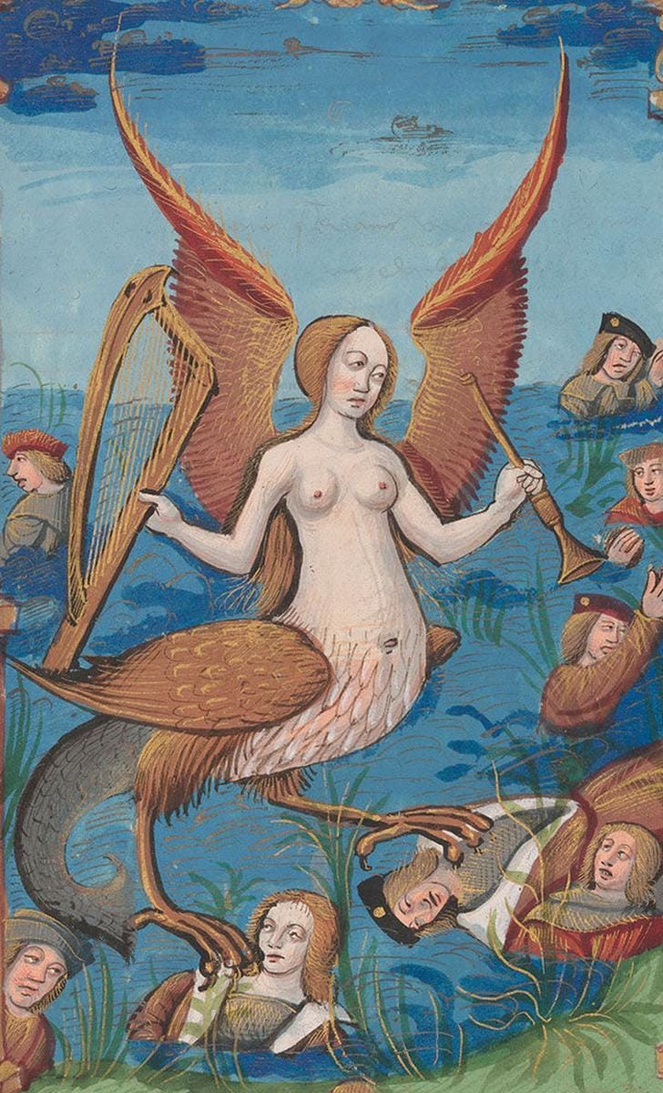 Siren, from Abus du Monde (The Abuses of the World), France, Rouen, ca. 1510, The Morgan Library & Museum, MS M.42, fol. 15r. Photography by Janny Chiu, 2017.