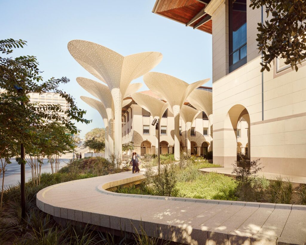 The Blanton's grounds with a view of the petals and native landscaping.