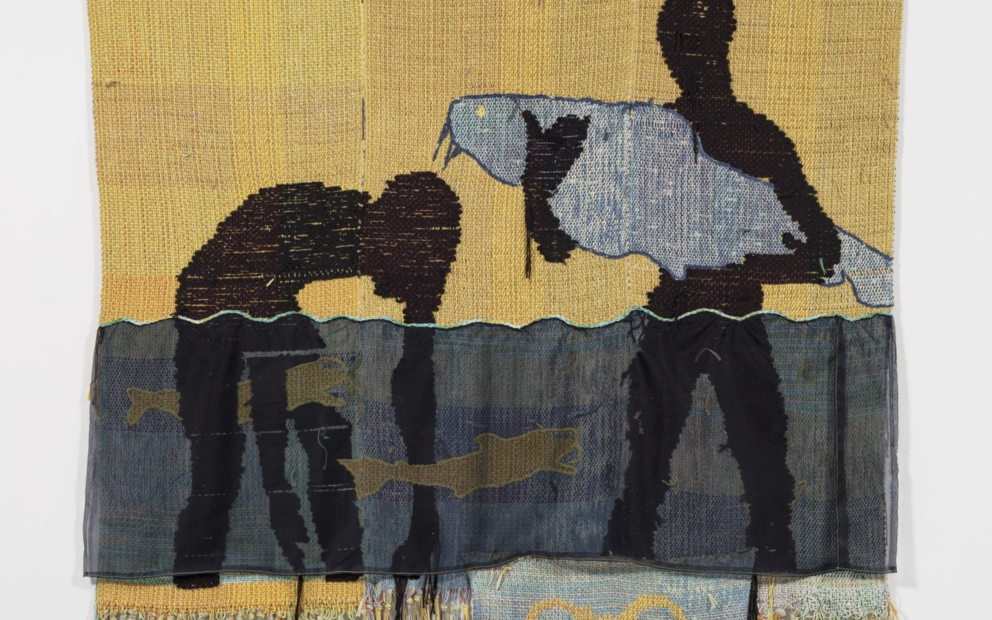 Diedrick Brackens, bitter attendance, drown jubilee, 2018 (detail), woven cotton and acrylic yarn and silk organza, 72 x 72 in., Hammer Museum. Los Angeles; purchased with funds provided by Beth Rudin DeWoody