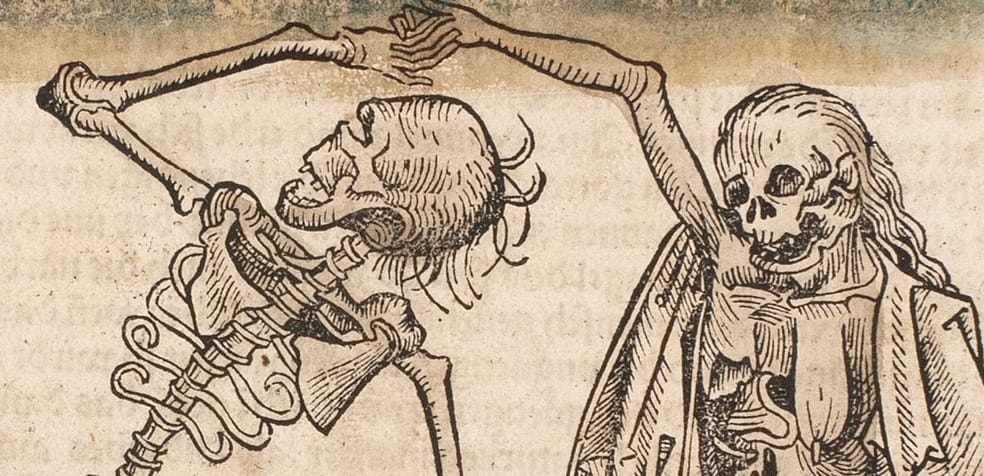 Michael Wolgemut, Image of Death (detail), from the Nuremberg Chronicle, 1493, Woodcut with watercolor (hand coloring), Blanton Museum of Art, The University of Texas at Austin, The Karen G. and Dr. Elgin W. Ware, Jr. Collection, 2003