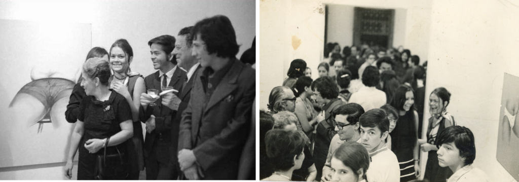 Opening of Oscar Muñoz’s exhibition Morbid Drawings at Ciudad Solar, 1971 (photos Francisco ‘Pakiko’ Ordóñez).